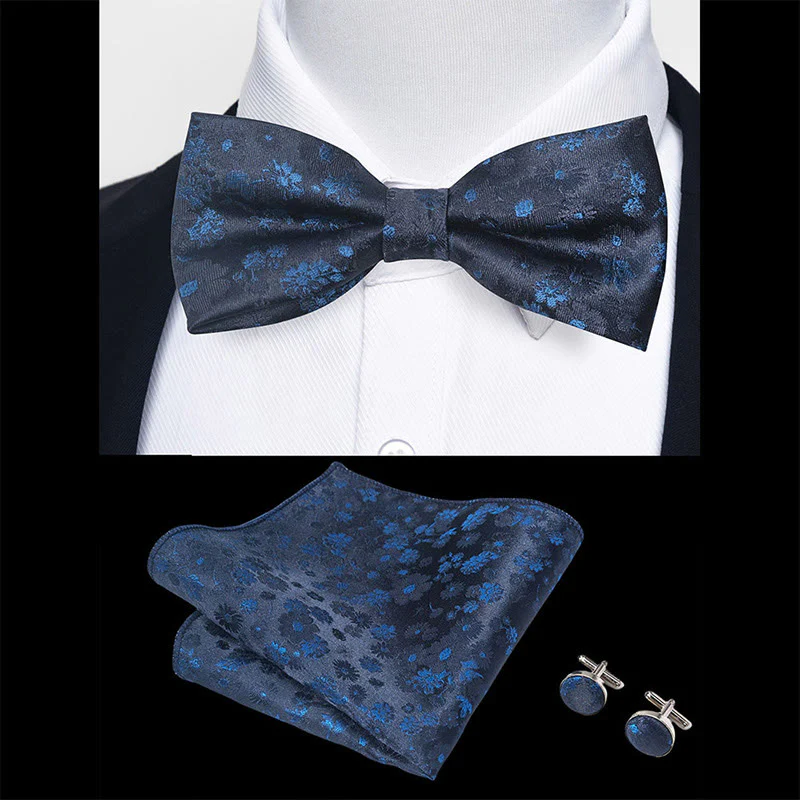 3Pcs Men's Textured Fabric Bow Tie Cufflink And Pocket Square Set - Image 16