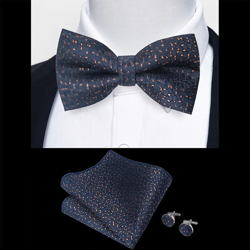 3Pcs Men's Textured Fabric Bow Tie Cufflink And Pocket Square Set - Image 18