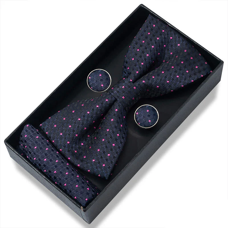 3Pcs Men's Textured Fabric Bow Tie Cufflink And Pocket Square Set - Image 19