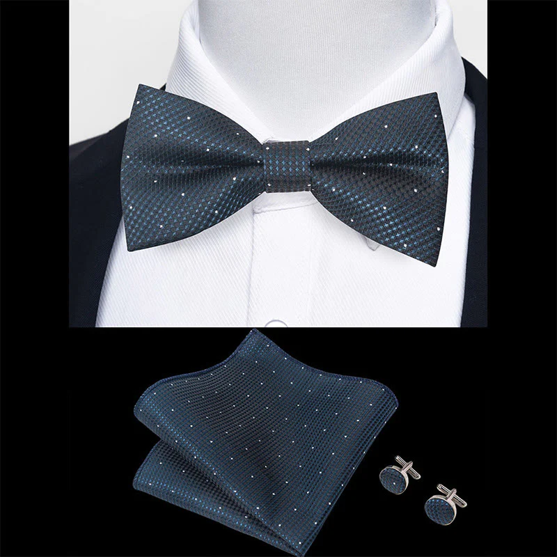 3Pcs Men's Textured Fabric Bow Tie Cufflink And Pocket Square Set - Image 22