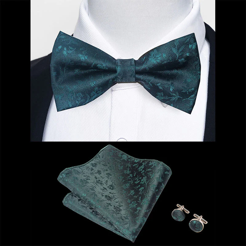 3Pcs Men's Textured Fabric Bow Tie Cufflink And Pocket Square Set - Image 24