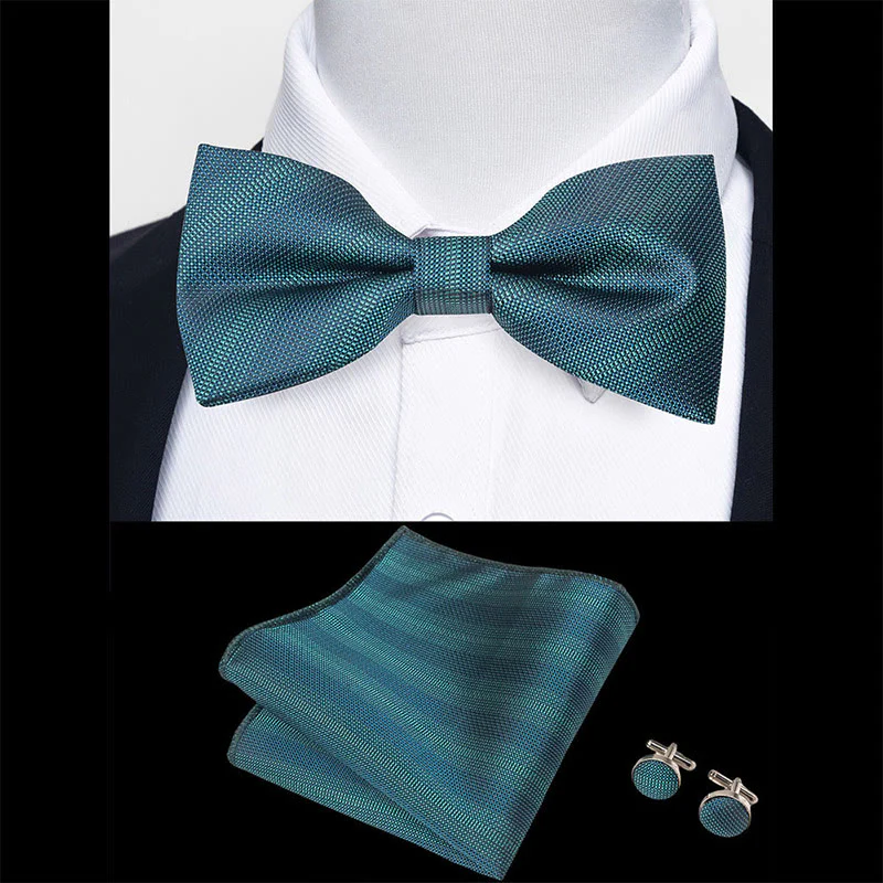 3Pcs Men's Textured Fabric Bow Tie Cufflink And Pocket Square Set - Image 30