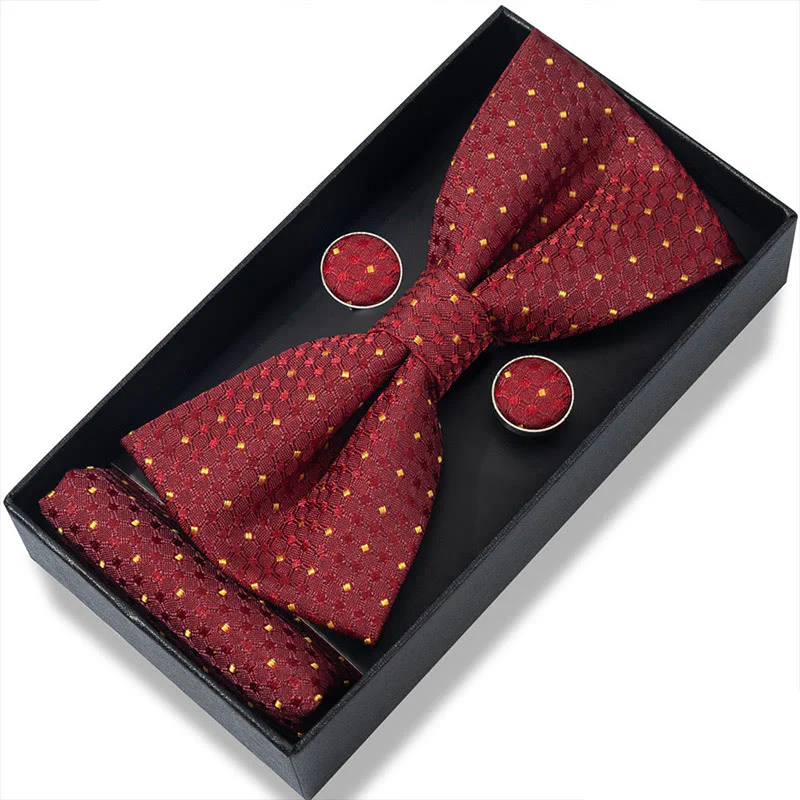 3Pcs Men's Textured Fabric Bow Tie Cufflink And Pocket Square Set - Image 31