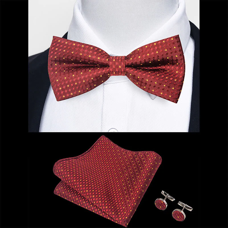 3Pcs Men's Textured Fabric Bow Tie Cufflink And Pocket Square Set - Image 32