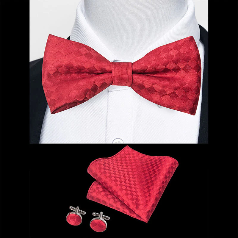 3Pcs Men's Textured Fabric Bow Tie Cufflink And Pocket Square Set - Image 34