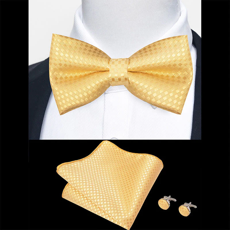 3Pcs Men's Textured Fabric Bow Tie Cufflink And Pocket Square Set - Image 46