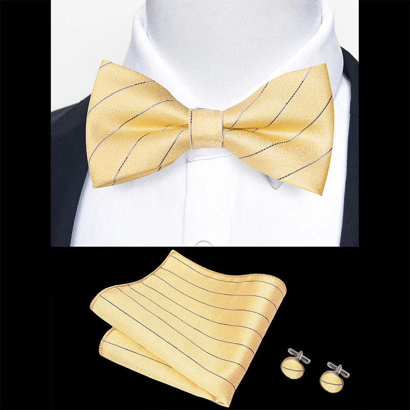 3Pcs Men's Textured Fabric Bow Tie Cufflink And Pocket Square Set - Image 48