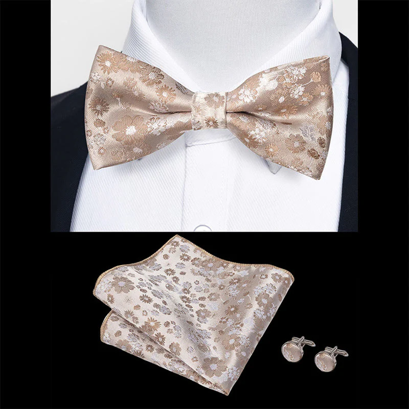 3Pcs Men's Textured Fabric Bow Tie Cufflink And Pocket Square Set - Image 52