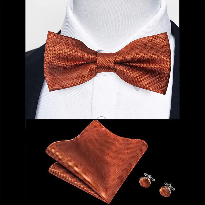 3Pcs Men's Textured Fabric Bow Tie Cufflink And Pocket Square Set - Image 60
