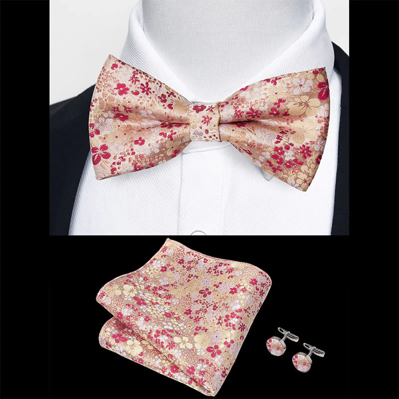3Pcs Men's Textured Fabric Bow Tie Cufflink And Pocket Square Set - Image 64