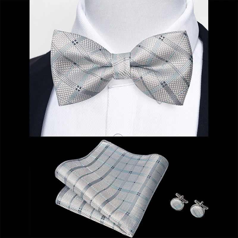 3Pcs Men's Textured Fabric Bow Tie Cufflink And Pocket Square Set - Image 68