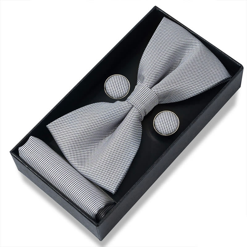 3Pcs Men's Textured Fabric Bow Tie Cufflink And Pocket Square Set - Image 71