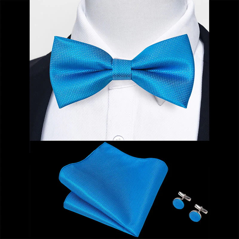 3Pcs Men's Textured Fabric Bow Tie Cufflink And Pocket Square Set - Image 82