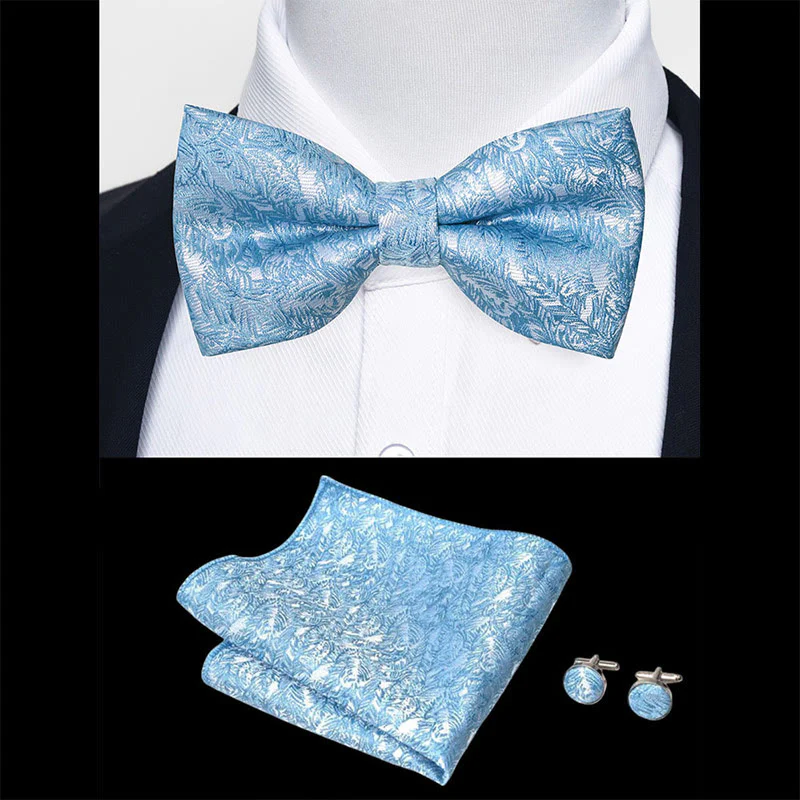 3Pcs Men's Textured Fabric Bow Tie Cufflink And Pocket Square Set - Image 84