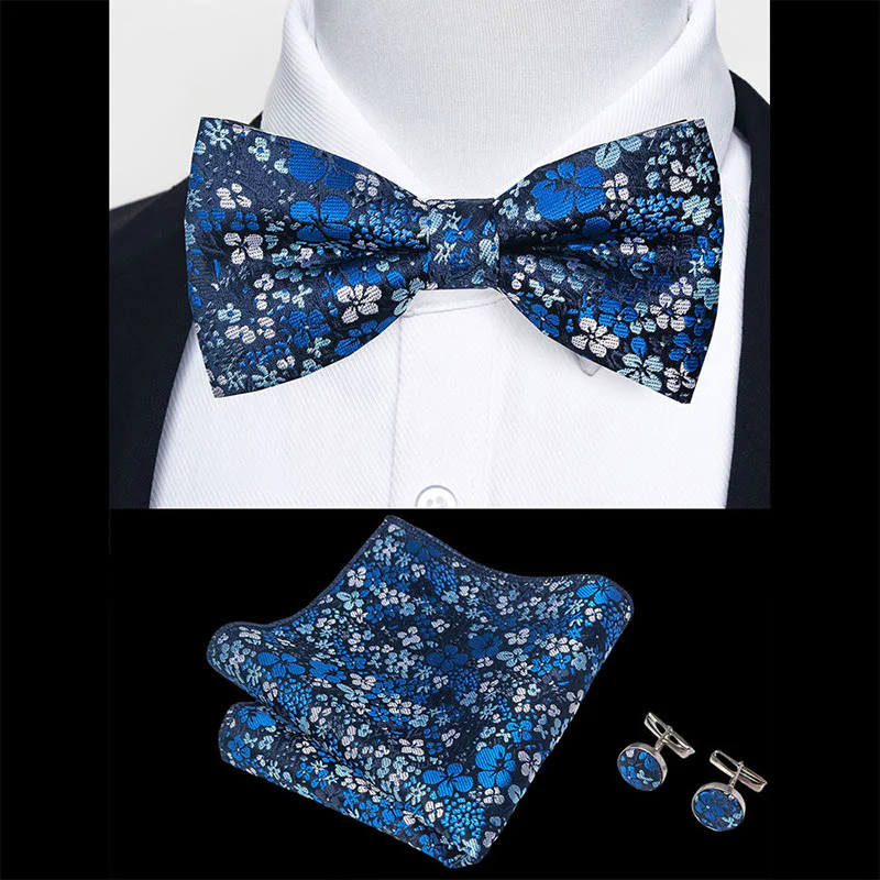 3Pcs Men's Textured Fabric Bow Tie Cufflink And Pocket Square Set - Image 88