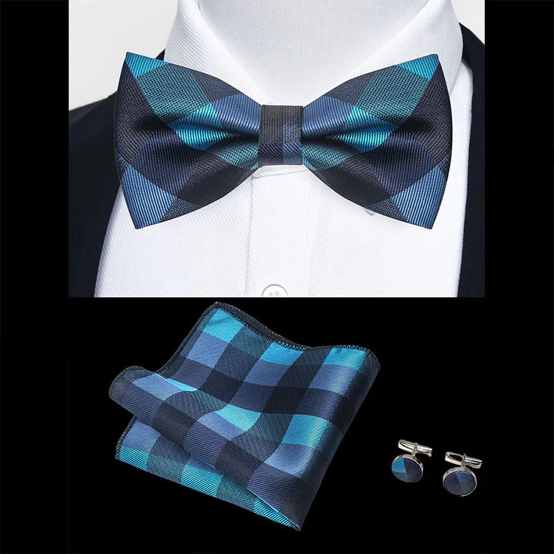 3Pcs Men's Textured Fabric Bow Tie Cufflink And Pocket Square Set - Image 90