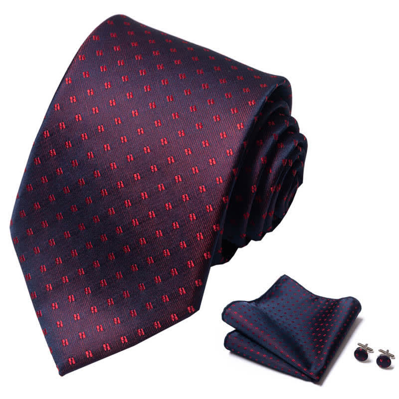 3Pcs Men's Timeless Deep Red Dots Necktie Set - Image 2