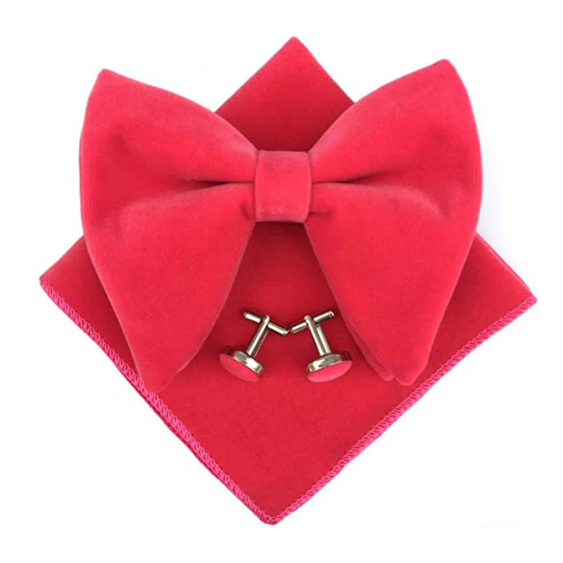 3Pcs Men's Velvet Oversized Pointed Bow Tie Set - Image 11