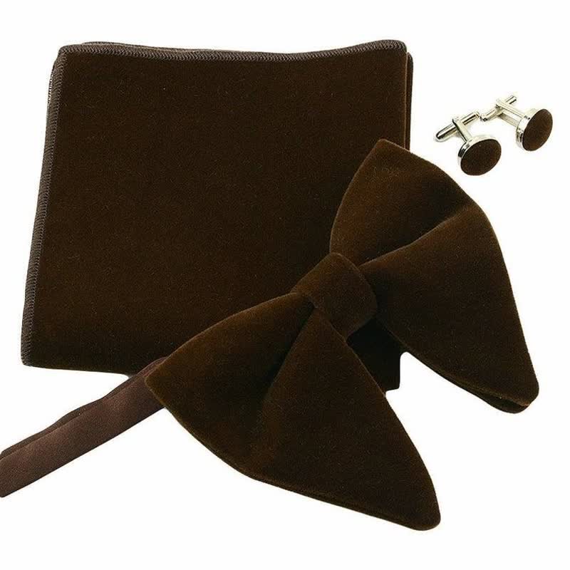 3Pcs Men's Velvet Oversized Pointed Bow Tie Set - Image 2