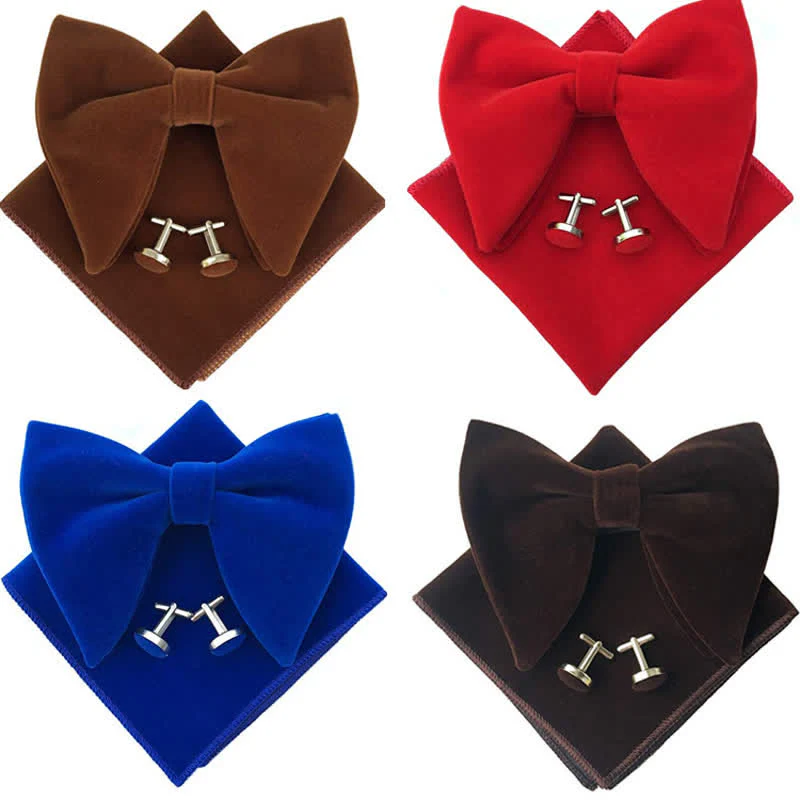 3Pcs Men's Velvet Oversized Pointed Bow Tie Set - Image 3