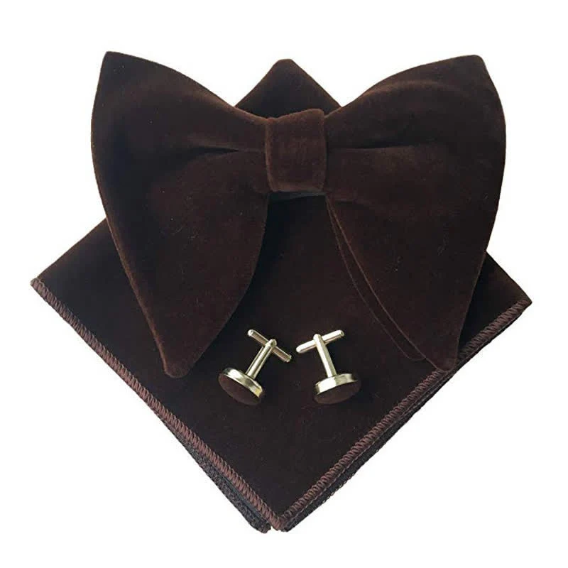 3Pcs Men's Velvet Oversized Pointed Bow Tie Set - Image 7
