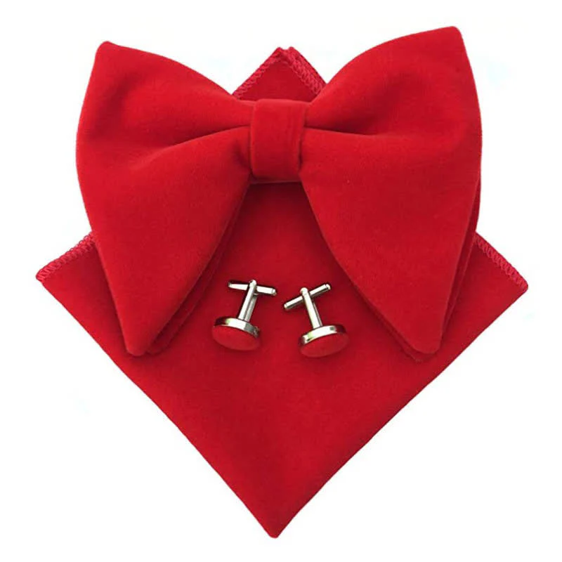 3Pcs Men's Velvet Oversized Pointed Bow Tie Set - Image 9
