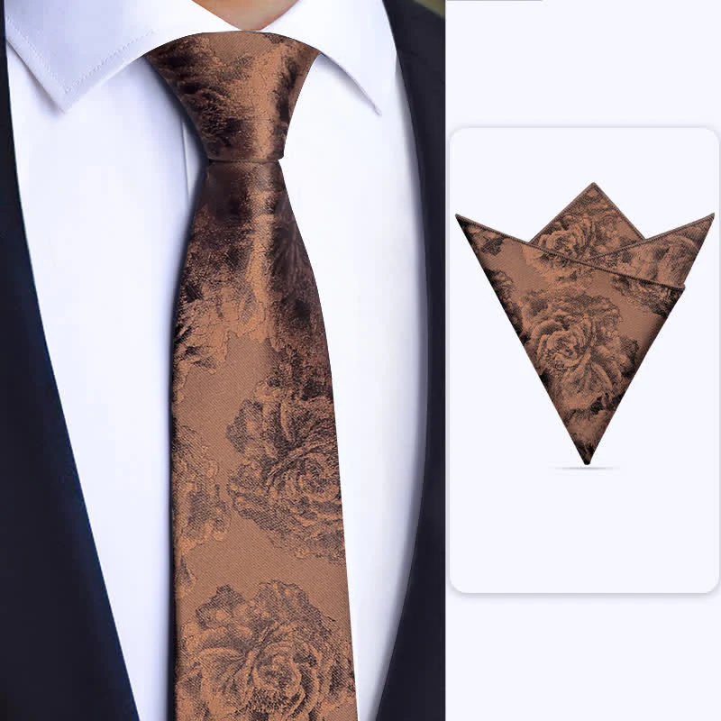3Pcs Men's Vintage Bronze Flower BowTie Necktie Set - Image 3