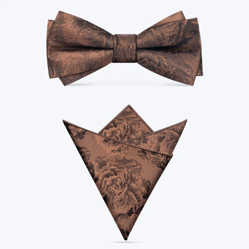 3Pcs Men's Vintage Bronze Flower BowTie Necktie Set - Image 9