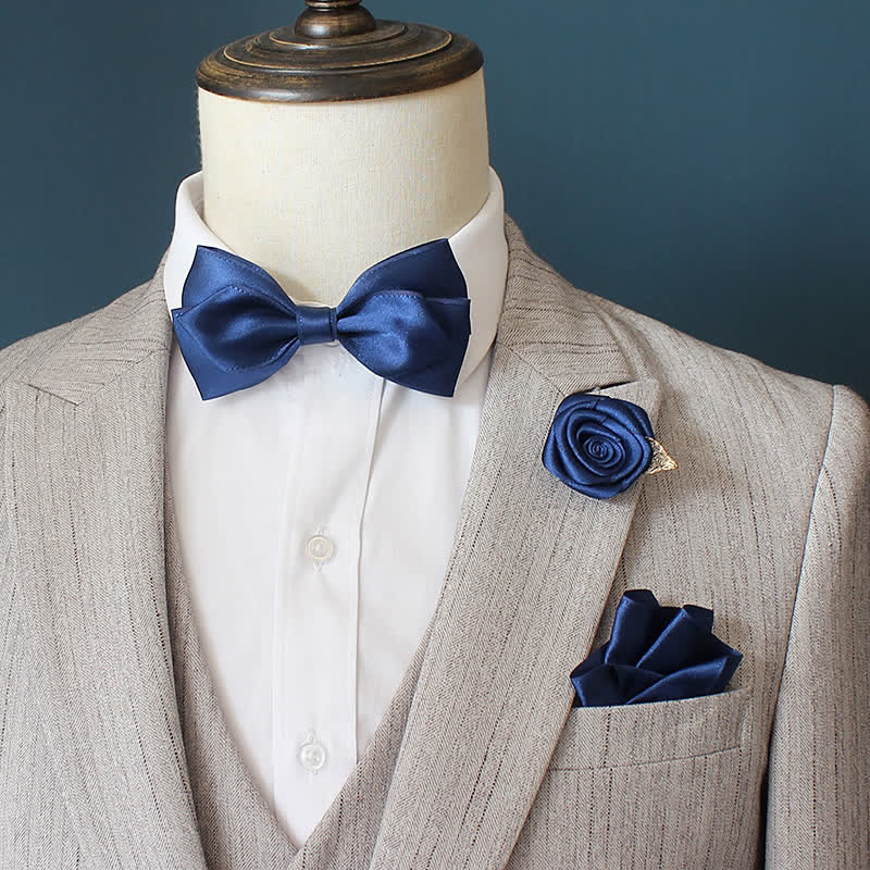 3Pcs Men's Wedding Grooms Rose Corsage Bow Tie Set - Image 10