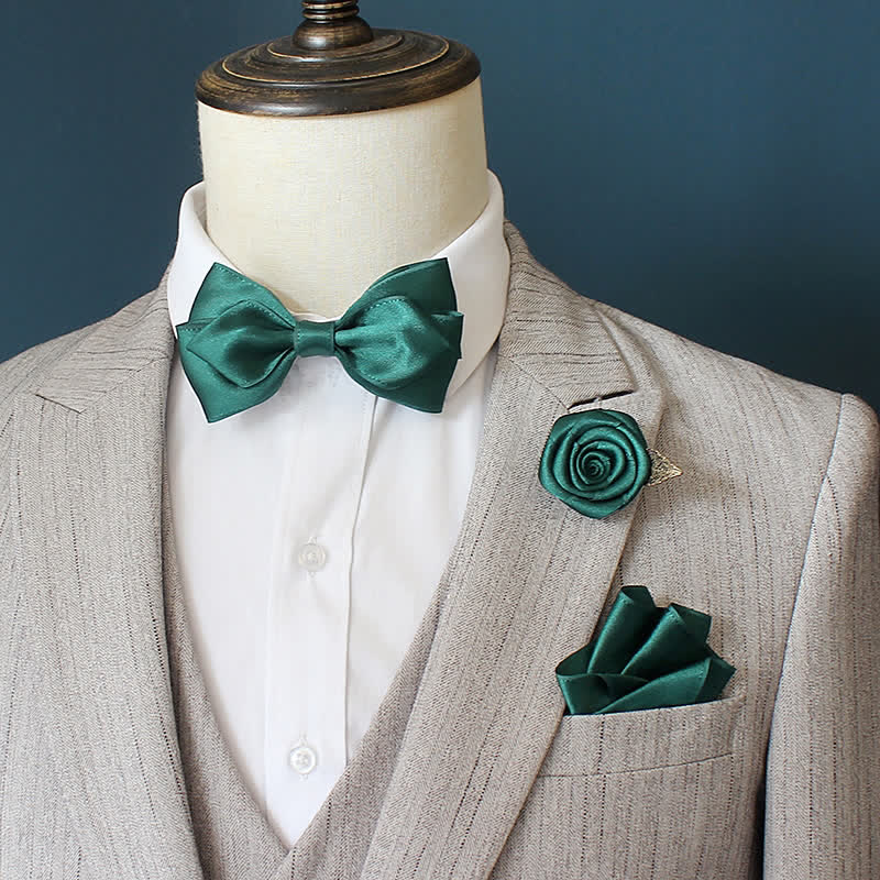 3Pcs Men's Wedding Grooms Rose Corsage Bow Tie Set - Image 11
