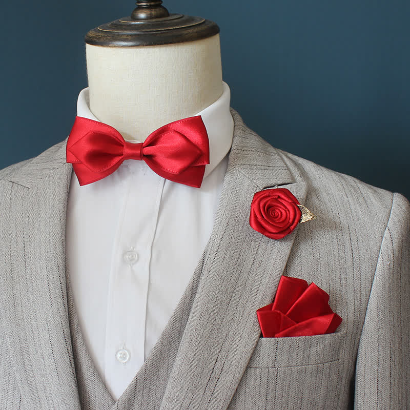 3Pcs Men's Wedding Grooms Rose Corsage Bow Tie Set - Image 2