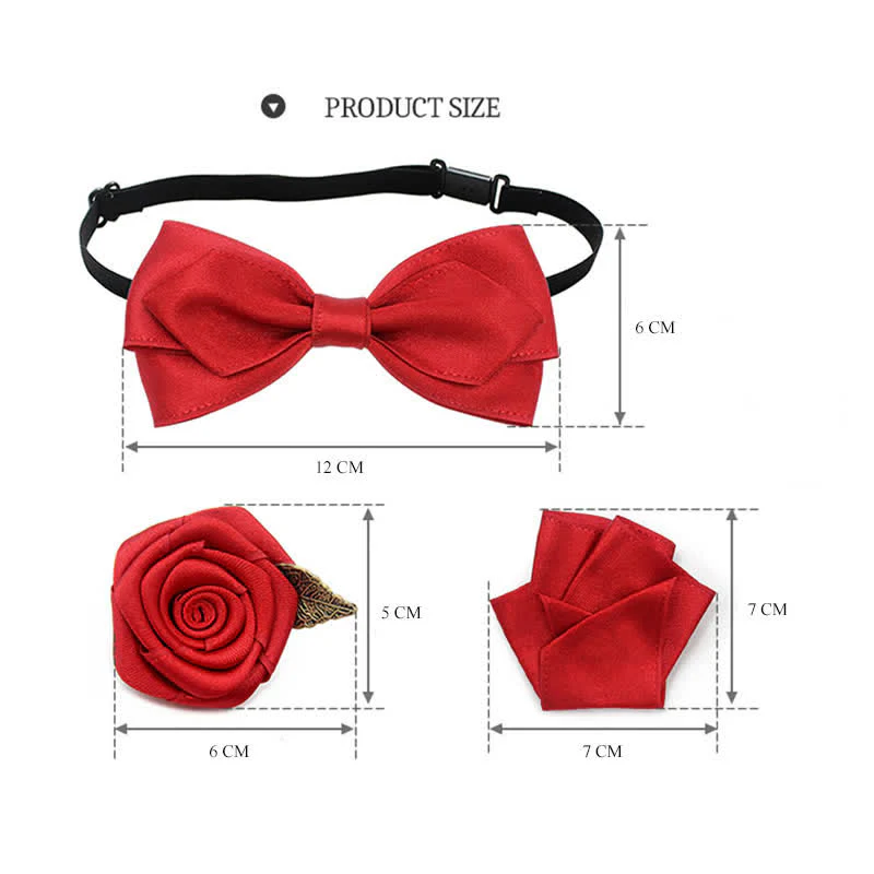 3Pcs Men's Wedding Grooms Rose Corsage Bow Tie Set - Image 3