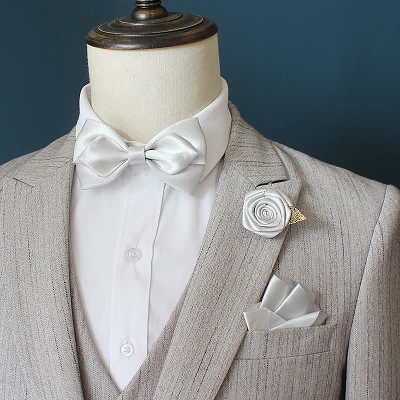 3Pcs Men's Wedding Grooms Rose Corsage Bow Tie Set - Image 6