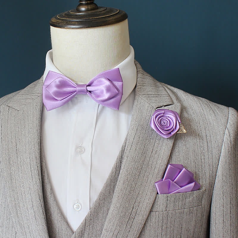 3Pcs Men's Wedding Grooms Rose Corsage Bow Tie Set - Image 7