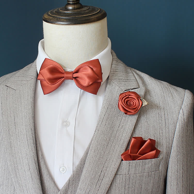 3Pcs Men's Wedding Grooms Rose Corsage Bow Tie Set - Image 8