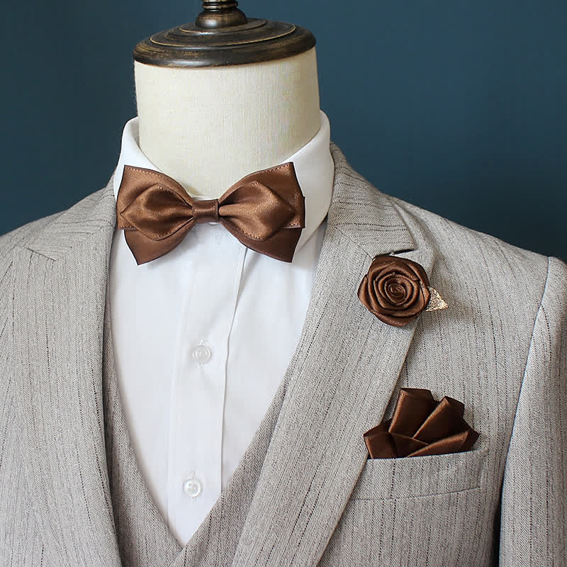 3Pcs Men's Wedding Grooms Rose Corsage Bow Tie Set - Image 9