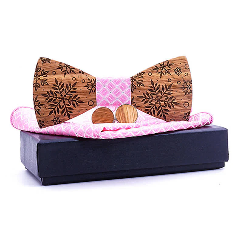 3Pcs Men's Winter Snowflakes Print Wooden Bow Tie Set - Image 11