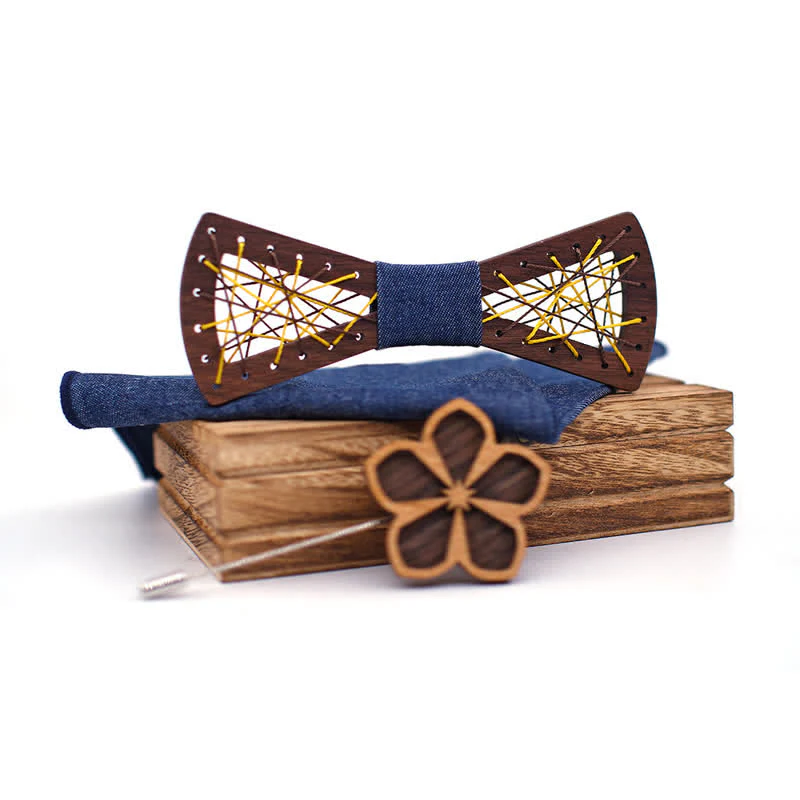 3Pcs Men's Woven Embroidered Wooden Bow Tie Set - Image 10