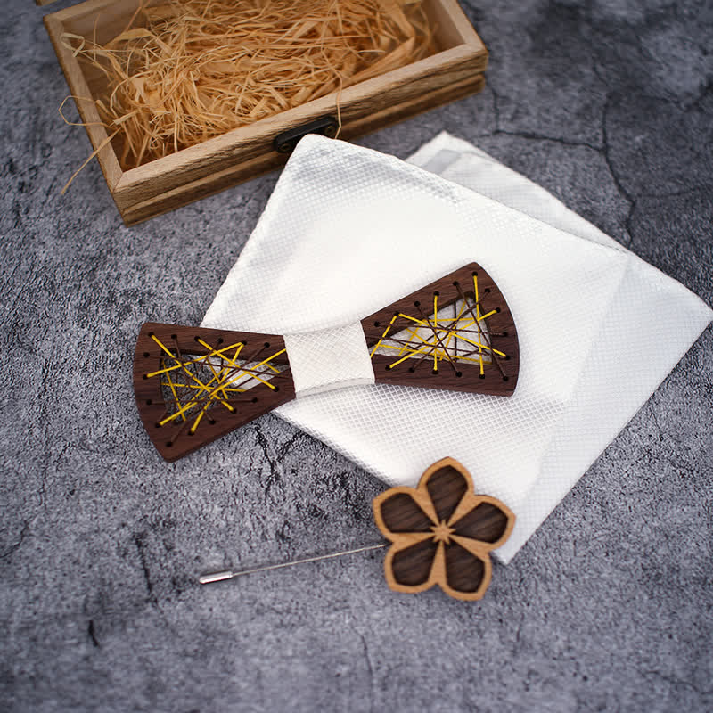 3Pcs Men's Woven Embroidered Wooden Bow Tie Set - Image 2