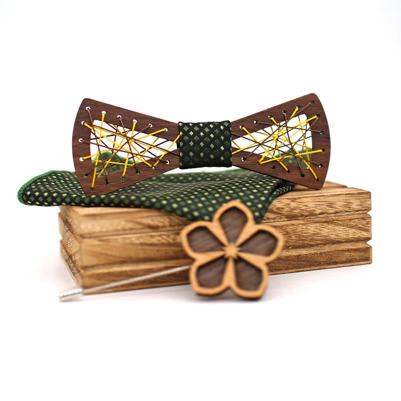 3Pcs Men's Woven Embroidered Wooden Bow Tie Set - Image 6