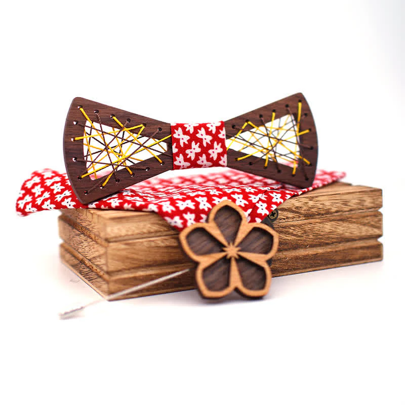 3Pcs Men's Woven Embroidered Wooden Bow Tie Set - Image 8