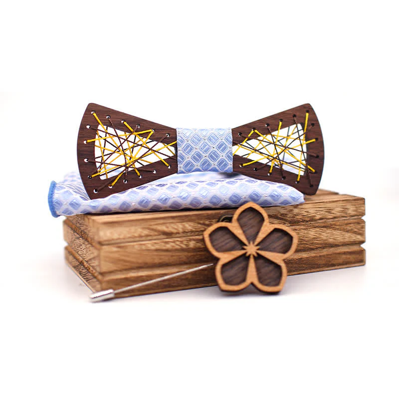 3Pcs Men's Woven Embroidered Wooden Bow Tie Set - Image 9