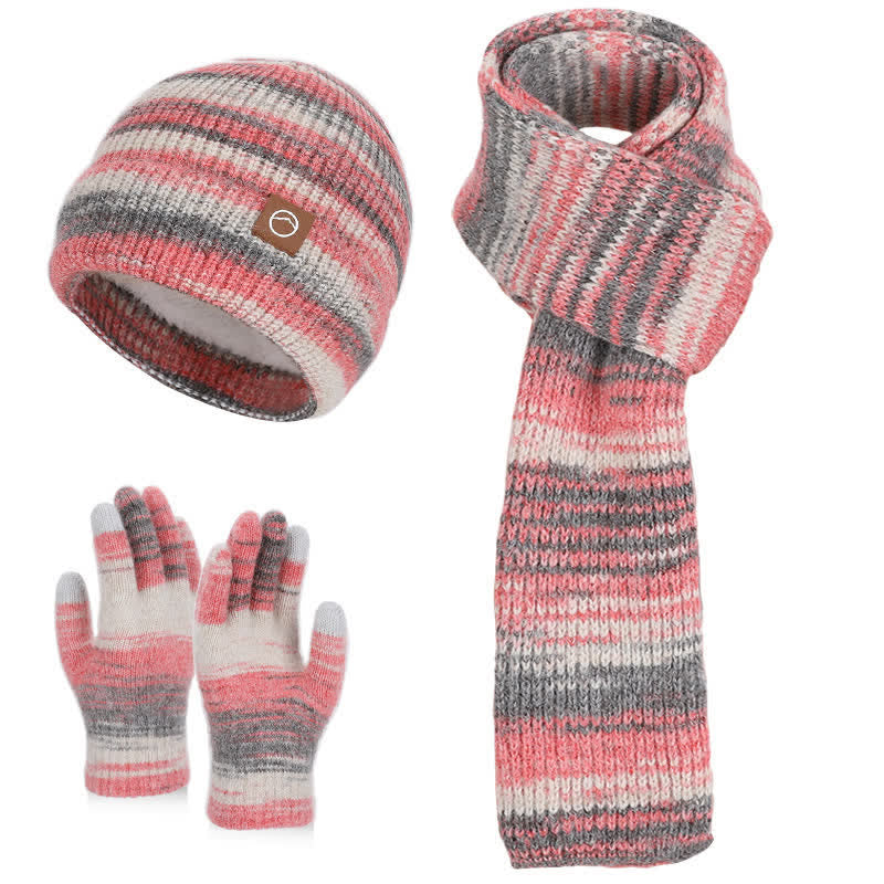 3PCS Multicolour Neutral Stripes Hat Scarf Gloves Set - Image 10