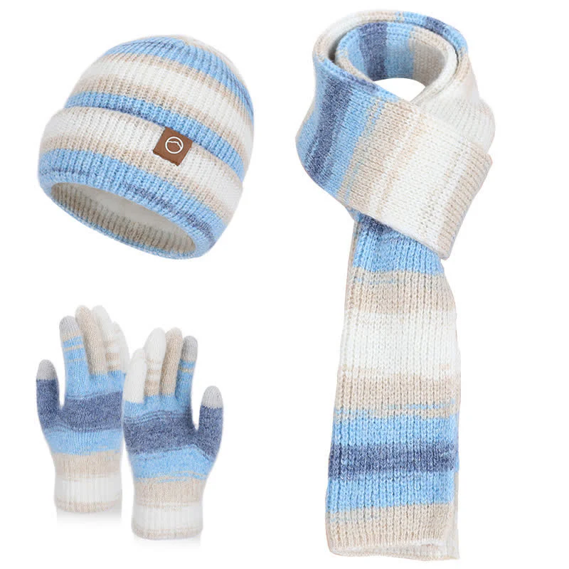3PCS Multicolour Neutral Stripes Hat Scarf Gloves Set - Image 13