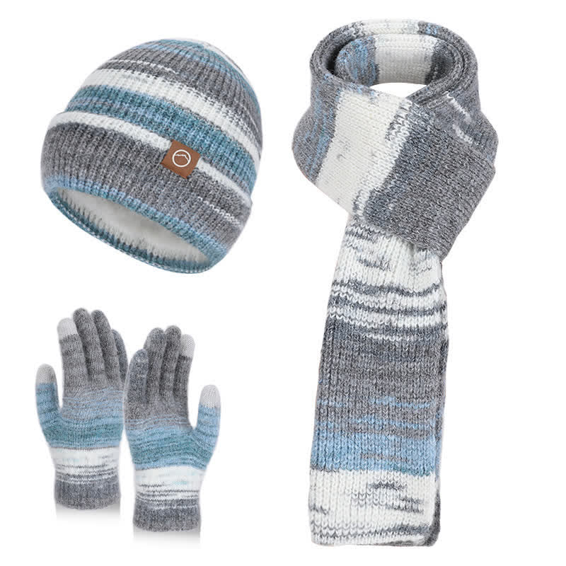 3PCS Multicolour Neutral Stripes Hat Scarf Gloves Set - Image 16