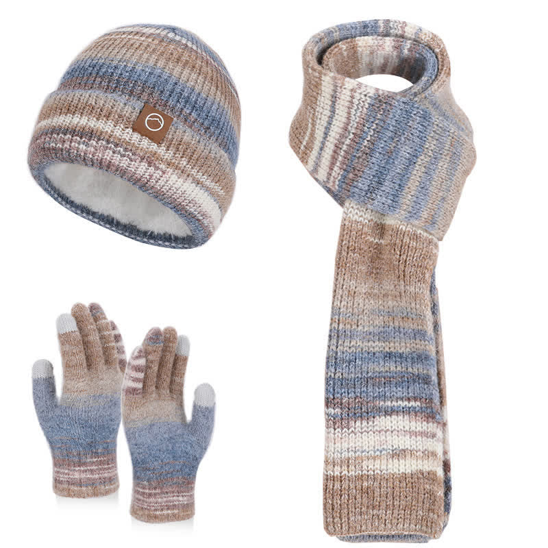 3PCS Multicolour Neutral Stripes Hat Scarf Gloves Set - Image 18