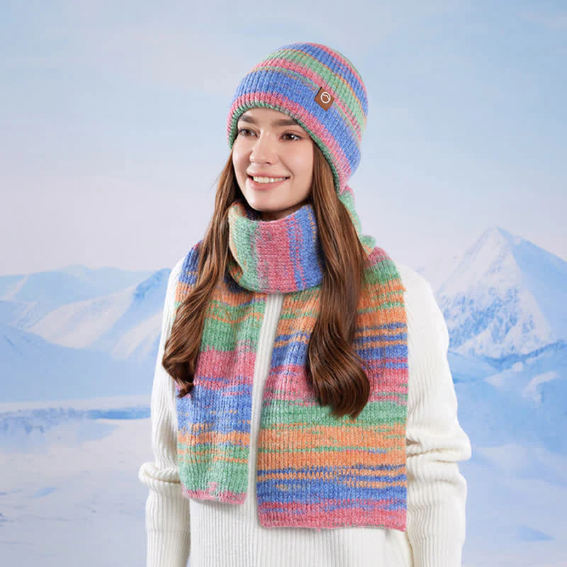 3PCS Multicolour Neutral Stripes Hat Scarf Gloves Set - Image 2