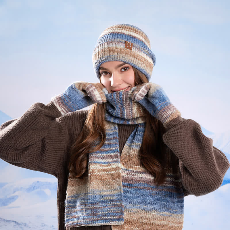 3PCS Multicolour Neutral Stripes Hat Scarf Gloves Set - Image 20