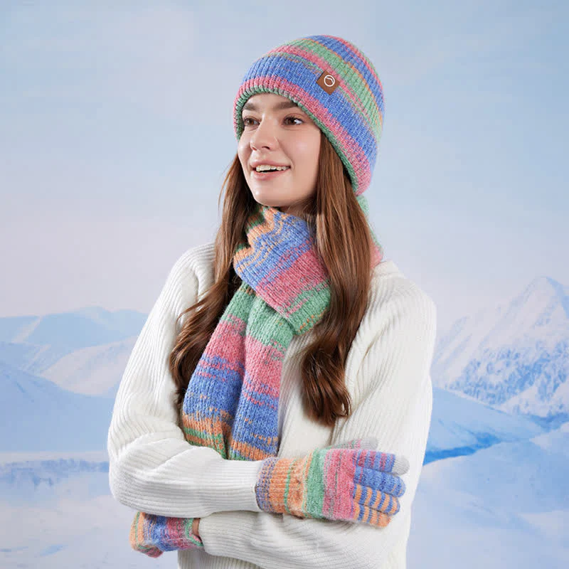 3PCS Multicolour Neutral Stripes Hat Scarf Gloves Set - Image 3