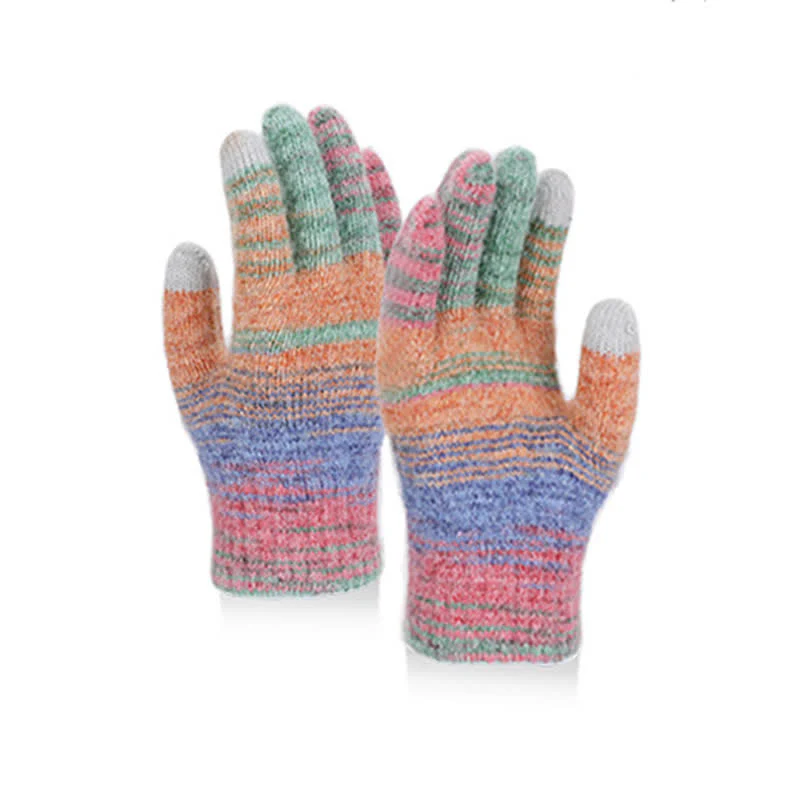3PCS Multicolour Neutral Stripes Hat Scarf Gloves Set - Image 6